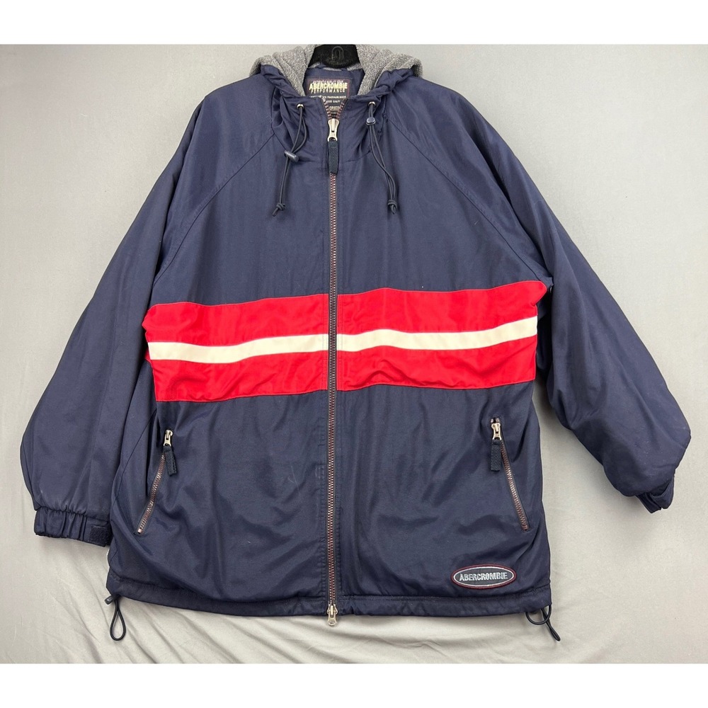 Abercrombie Performance Jacket Mens Large Vintage Navy Red Hooded Fleece Fair